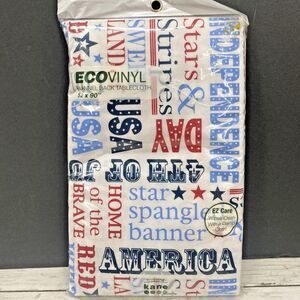 Americana Patriotic July 4 Flannel Back Eco Vinyl Tablecloth Oblong 52x90"